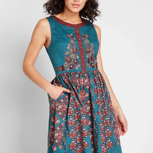 Modcloth "A Conversation Masterpiece" in Teal, NWOT